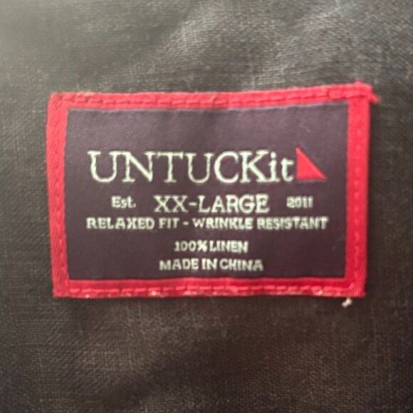 Untuckit Cameron Wrinkle Resistant Button Up Shirt SS‎ 100% Linen Black Size XXL - Picture 4 of 5